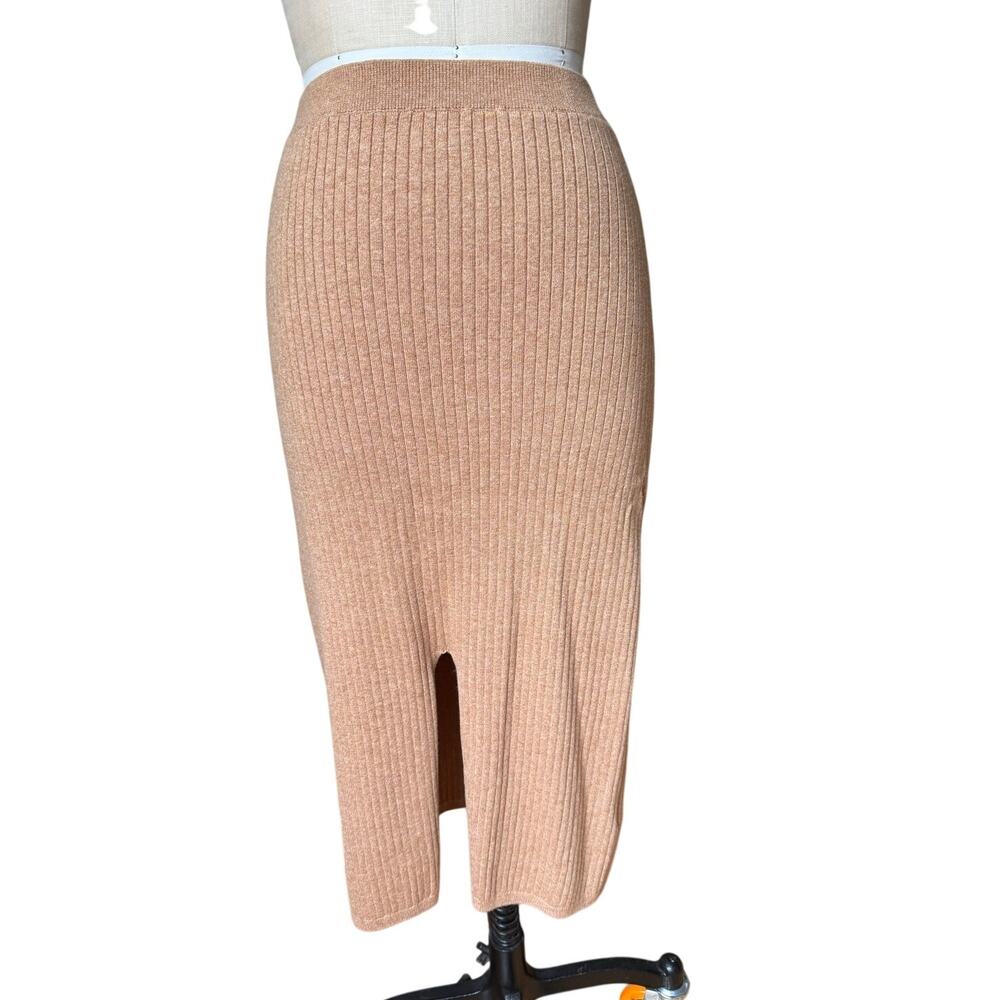 Free People Knit Skirt Midi Ribbed in Tan Brown Size Medium